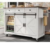 Mesa de bar con ruedas - con tapa retráctil - 2 puertas correderas con estantes y 3 cajones - beige