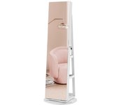 Espejo joyero giratorio con 6 leds, armario organizador de joyas, 3 estantes, rotación 360°, blanco - interior beige