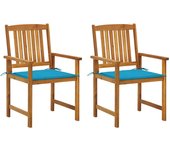 Juego de 2 sillas de jardín con cojines de madera maciza de acacia.