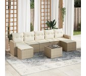 Conjunto de muebles de jardín de ratán beige de 8 piezas con cojines vidaxl