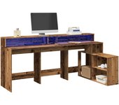 Maison exclusive - escritorio con led madera ingeniería envejecida 200x104x91 cm
