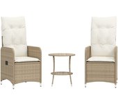 2 uds sillones reclinables de jardín | silla de exterior | sillon con mesa ratán pe beige cfw53069