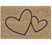 Relaxdays felpudo coco, estampado corazones, 60x40cm, resiste la intemperie, limpiapiés interior exterior, natural negro