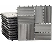 Juego de 11 losas de terraza de wpc aspecto madera para balcón, jardín, terraza, 30x30 cm, 1 m², base cuadrada gris 04_0005496