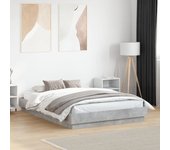 Estructura de cama con led sin colchón gris hormigón 135x190 cm