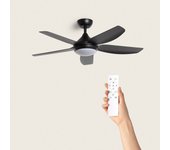 Techbrey ventilador de techo silencioso dokós 122cm motor dc negro, aspas:negro, con luz, controlador de pared + mando, wifi:no