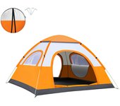 Tienda de campaña doble plegable portátil, para playa, 200 x 150 x 120 cm, con puertas dobles y tres ventanas, color naranja y blanco.