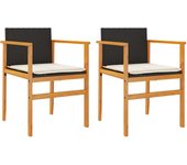 2 piezas sillas de jardín | silla de exterior | sillon jardín con cojín ratán pe negro y madera acacia cfw600568