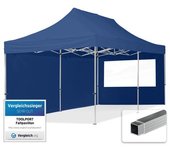 3x6 m carpa plegable, economy aluminio 32mm, 2 laterales con ventanas panorámicas, azul