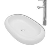 Lavabo de ba?o ovalado con grifo mezclador cerámica blanco