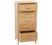 Cómoda de bambú hwc-m24, mueble de baño aparador mueble de baño estantería, 5 cajones, 100x50x40cm