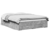 Cama con cajones, laminada, gris hormigón, 135x190 cm