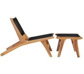 Tumbona de jardín | tumbona de exterior | silla con reposapiés madera maciza de teca y cuerda cfw598986