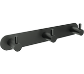 Percha triple para baño, acero inox s.304 anticorrosión, acabado negro mate, incluye sistema de fijación pegada.