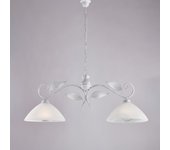 Son lámparas de araña de hierro lacado en blanco con dec. difusores de plata antigua y cristal d. 30 alabastro blanco 2 luces l. 96 x 30