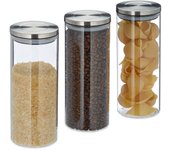 Relaxdays recipientes para alimentos, herméticos, tapa de acero inoxidable, 1,5l, 3 uds., transparente
