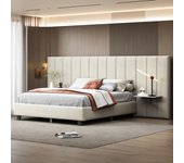 Cama tapizada 160 x 200 cm con cabecero y respaldo alargados - estantes - terciopelo - beige