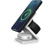Cargador inalámbrico ksix cube 3en1 15 w, plegable, carga rápida, compatible magsafe y qi, apple watch y airpods, blanco