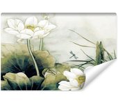 Papel pintado no tejido con foto flores nenúfares hojas para salón 460cm x 300cm