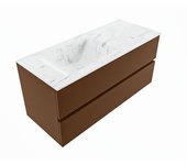 Mondiaz vica dlux 110cm mueble de baño color rust con 2 cajones. con lavabo cloud izquierda sin orificios color opalo