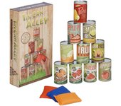 Relaxdays juego infantil tumba latas, para exterior, derriba la torre con 10 latitas y 3 saquitos, puntería, multicolor