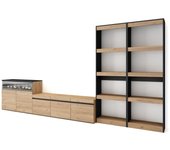 Muebles de salón para tv, 370x35x186cm, para tv hasta 65, chimenea eléctrica, roble y negro