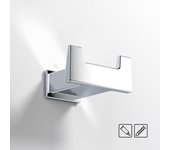 Percha de baño doble cuadrada adhesiva cubel cromo brillo - tornilleria y pegamento incluidos