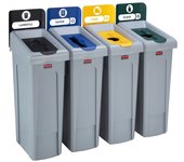 Rubbermaid juego de cuatro contenedores de reciclaje slim jim®: vertedero/papel/plástico/vidrio