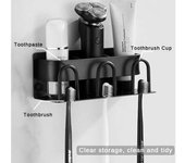 1 soporte para cepillo de dientes eléctrico, color negro, para pared, para pasta de dientes y maquinilla de afeitar, para baño.