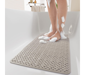 Alfombrilla de baño antideslizante con ventosas y orificios de drenaje, lavable a máquina, para niños (35,5 x 68,5 cm, color caqui)