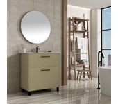 Mueble de baño con patas con lavabo cerámico y espejo | 90 cm | 2 cajones con cierre amortiguado y organizador | beig verdoso