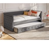 Cama nido capitoné louise - 2x90x190cm - tela gris