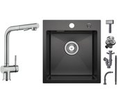 Cecipa max fregadero de 1 seno negro 40*45*19cm - fregadero de inox de 1 seno + grifo de cocina cepillado con ducha ducha extraíble de 2 jets