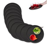 Relaxdays set 10 bandejas bar, redondas 35cm ø, plato servir, superficie antideslizante, camareros, gastronomía, negro