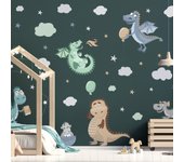 Vinilo dinosaurios juguetones - adhesivo de pared - revestimiento sticker mural decorativo - 160x120cm