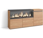 Amueblate online, aparadores para salón, gran capacidad de almacenaje, 160, 3 puertas, chimenea eléctrica, roble