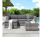 Conjunto de muebles de jardín de esquina de 4 plazas en resina trenzada con mesa de centro - tapa de cristal - gris