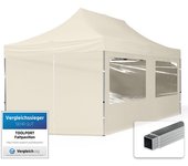 3x6 m carpa plegable, economy aluminio 32mm, 4 laterales con ventanas panorámicas, crema