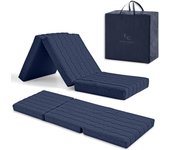 Colchón plegable para furgonetas camper, 90x195 espuma hd + 2 cm viscoelástica. funda desenfundable altura 12 cm azul