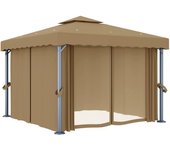 Cenador con cortina gris taupe aluminio 3x3 m