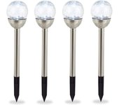 Bola de cristal para jardín en juego de 4, lámparas solares con efecto de vidrio, resistente al agua, luz blanca plateada