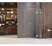 Mampara de ducha dorada 100x70 cm giratoria izquierda miami gold shine acceso frontal