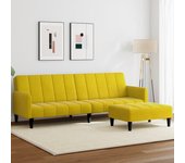 Sofá cama de 2 plazas con reposapiés de terciopelo amarillo.