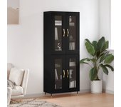 Aparador alto | aparador de comedor | armario de cocina madera contrachapada negro 69,5x34x180 cm cfw40514