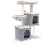 Fudajo árbol rascador gris con sisal para gatos 89,5cm con 2 cuevas torre para gatos con 2 casas