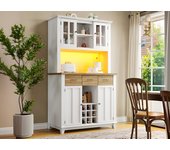 Showcase aparador de cocina con led - al. 180 cm - gran espacio de almacenamiento - blanco y natural
