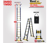 Escalera-taburete telescópica 3m80/1m90 woerther grafitek con 2 barras estabilizadoras y funda