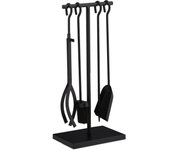 Relaxdays accesorios chimenea 5 piezas, modernos, juego de estufa con atizador, pinzas, escoba, pala y soporte, negro