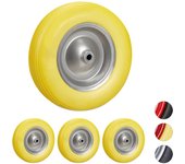 Relaxdays set de 4 ruedas de carretilla, neumático de goma, llanta de acero, amarillo-gris, 100kg