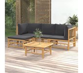 Vidaxl set de muebles de jardín 5 piezas bambú con cojines gris oscuro